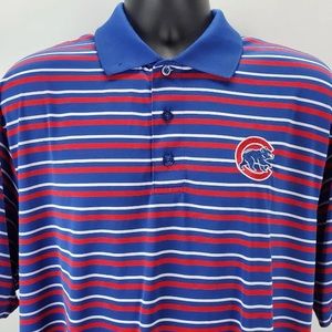 Chicago Cubs Baseball Majestic Cool Base Mens Size XL Polo Golf Shirt Striped